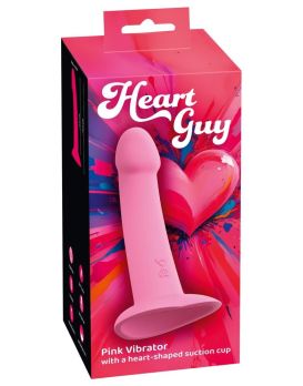 Розовый вибростимулятор на присоске Heart Guy - 19 см.