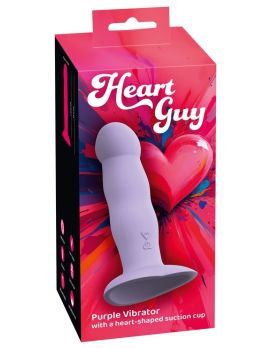 Сиреневый вибростимулятор на присоске Heart Guy - 19,5 см.