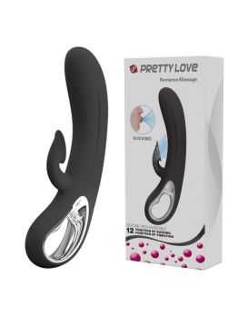 Черный вибратор-кролик Romance Massage - 24 см.