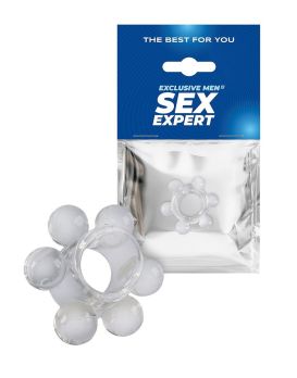 Прозрачное эластичное эрекционное кольцо с 6 шариками
