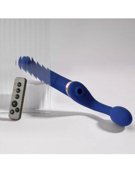 Синий безремневой страпон Multi Orgasm Bendable Strap-On size L с клиторальной стимуляцией