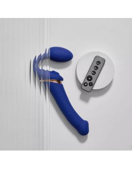 Синий безремневой страпон Multi Orgasm Bendable Strap-On size XL с клиторальной стимуляцией