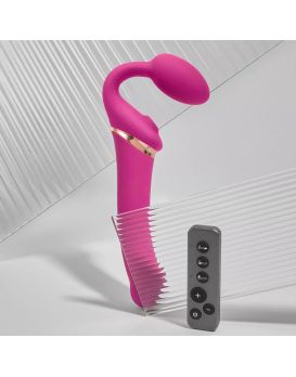 Ярко-розовый безремневой страпон Multi Orgasm Bendable Strap-On size L с клиторальной стимуляцией