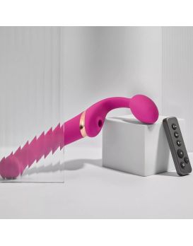 Ярко-розовый безремневой страпон Multi Orgasm Bendable Strap-On size XL с клиторальной стимуляцией