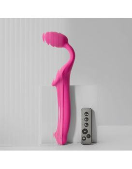 Ярко-розовый безремневой страпон Strap-on-me Vibrating Bendable Strap-On size L