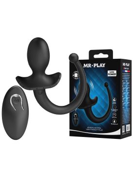 Черная анальная вибропробка с хвостом и пультом ДУ