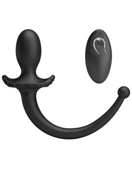 Черная анальная вибропробка с хвостом и пультом ДУ
