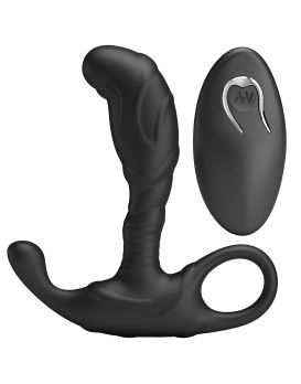 Черный изогнутый массажёр простаты с вибрацией и пультом ДУ