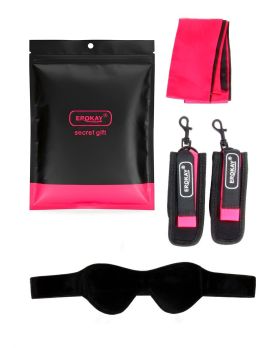 Черно-розовый эротический набор: маска, наручники и повязка