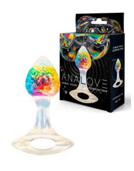 Яркая анальная пробка с ручкой - 8,5 см.