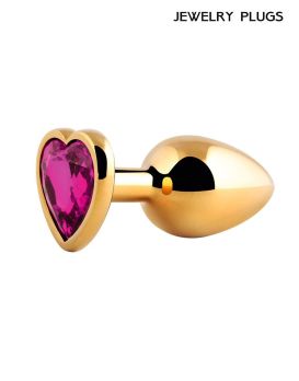 Золотистая анальная пробка с малиновым кристаллом - 9 см.