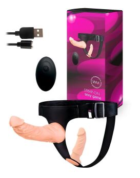 Женский страпон с 2 насадками, вибрацией и пультом ДУ