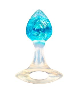 Голубоватая анальная пробка с ручкой - 8,5 см.