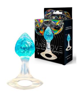 Голубоватая анальная пробка с ручкой - 8,5 см.