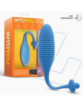 Синее интерактивное виброяйцо с поступательными движениями Thrusting Egg