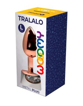 Золотистая анальная втулка Wooomy Tralalo L с прозрачным кристаллом - 9 см.
