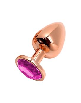 Золотистая анальная втулка Wooomy Tralalo M с розовым кристаллом - 8 см.