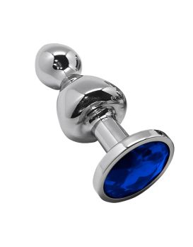 Серебристая анальная втулка Wooomy Lollypop L с синим кристаллом - 10,5 см.