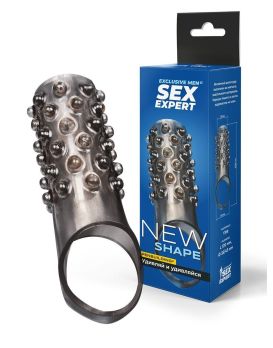 Дымчатая насадка на пенис с выпуклостями - 12 см.