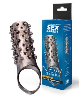 Дымчатая насадка на пенис с шипами и выпуклостями - 12,5 см.