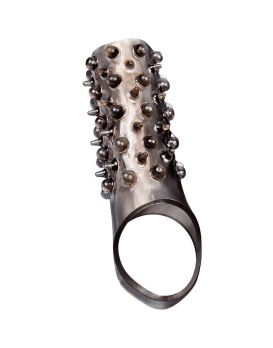 Дымчатая насадка на пенис с шипами и выпуклостями - 12,5 см.