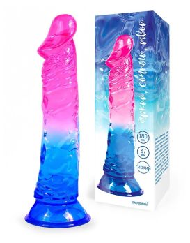 Яркий розово-синий фаллоимитатор с присоской
