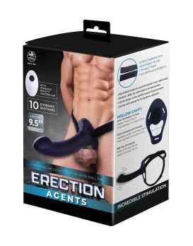 Черный полый страпон с вибрацией Erection Agents - 24,1 см.