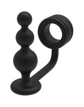 Черное эрекционное кольцо с анальной елочкой Cockring With Beaded Anal Plug