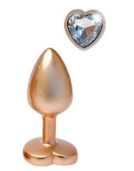 Золотистая анальная пробка с прозрачным кристаллом-сердцем Pearl Gold Plug Small
