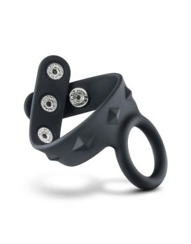 Черное эрекционное кольцо с подхватом мошонки на кнопках VS6