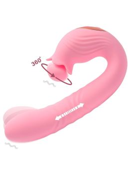 Розовый вибратор Selove Campanula с вращающимся стимулятором клитора - 18,2 см.