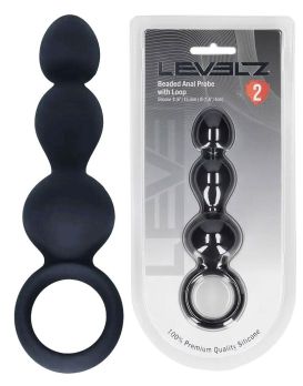 Черная анальная елочка Beaded Silicone Anal Probe with Loop