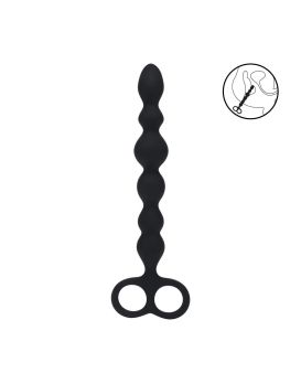 Черная анальная цепочка Beaded Silicone Anal Probe with Double Loop - 24 см.