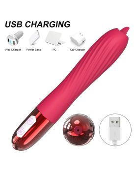 Розовый вибратор с функцией нагрева и подвижным язычком - 18 см.