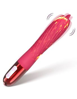 Розовый вибратор с функцией нагрева и подвижным язычком - 18 см.