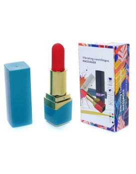 Голубой мини-вибратор в форме помады