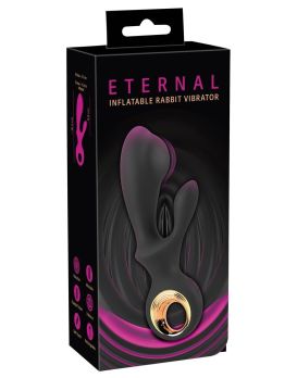 Черный вибратор-кролик с функцией расширения Inflatable Rabbit Vibrator - 18,3 см.