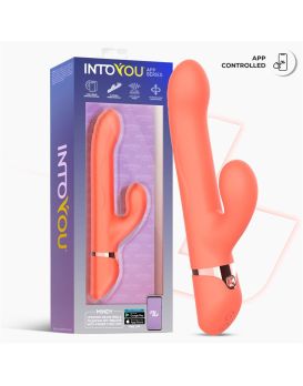 Коралловый вибратор-кролик с кольцом из бусин и имитацией фингеринга Mindy