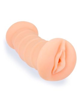 Телесный двусторонний мастурбатор с вибропулей и эрекционными кольцами в комплекте