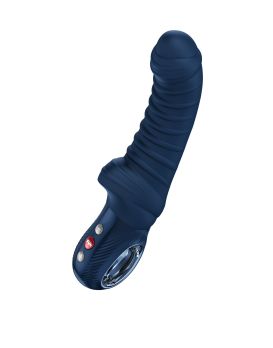 Синий вибратор Tiger с ребрышками - 22,5 см.