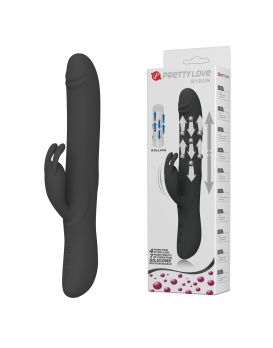 Черный вибратор-кролик Byron с движущимися шариками - 25 см.