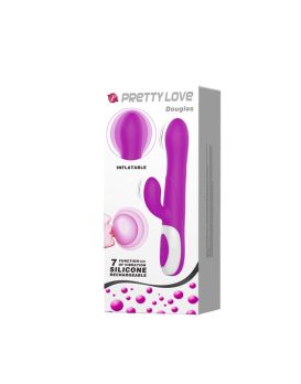 Лиловый вибратор Douglas с клиторальным отростком и функцией расширения - 24,9 см.