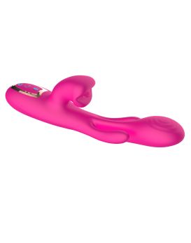 Розовый вибратор со стимуляцией клитора и фингерингом - 23,5 см.