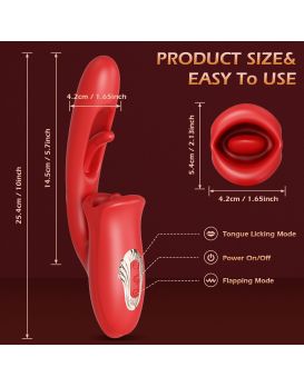 Красный вибратор с функциями фингеринга и лизания - 25,1 см.
