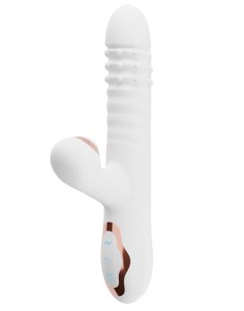 Белый вибратор-кролик с вращающимися шариками и вакуумной стимуляцией