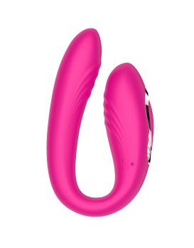 Розовый U-образный вибратор с вращающейся вагинальной частью