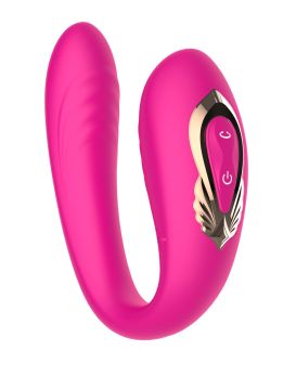 Розовый U-образный вибратор с вращающейся вагинальной частью