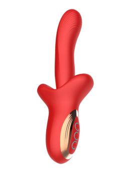 Красный вибратор с постукивающим эффектом - 22 см.