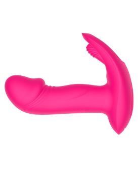 Розовый вагинально-клиторальный вибратор c функцией фингеринга