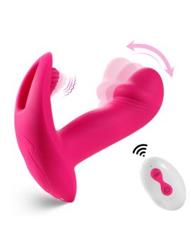 Розовый вагинально-клиторальный вибратор c функцией фингеринга